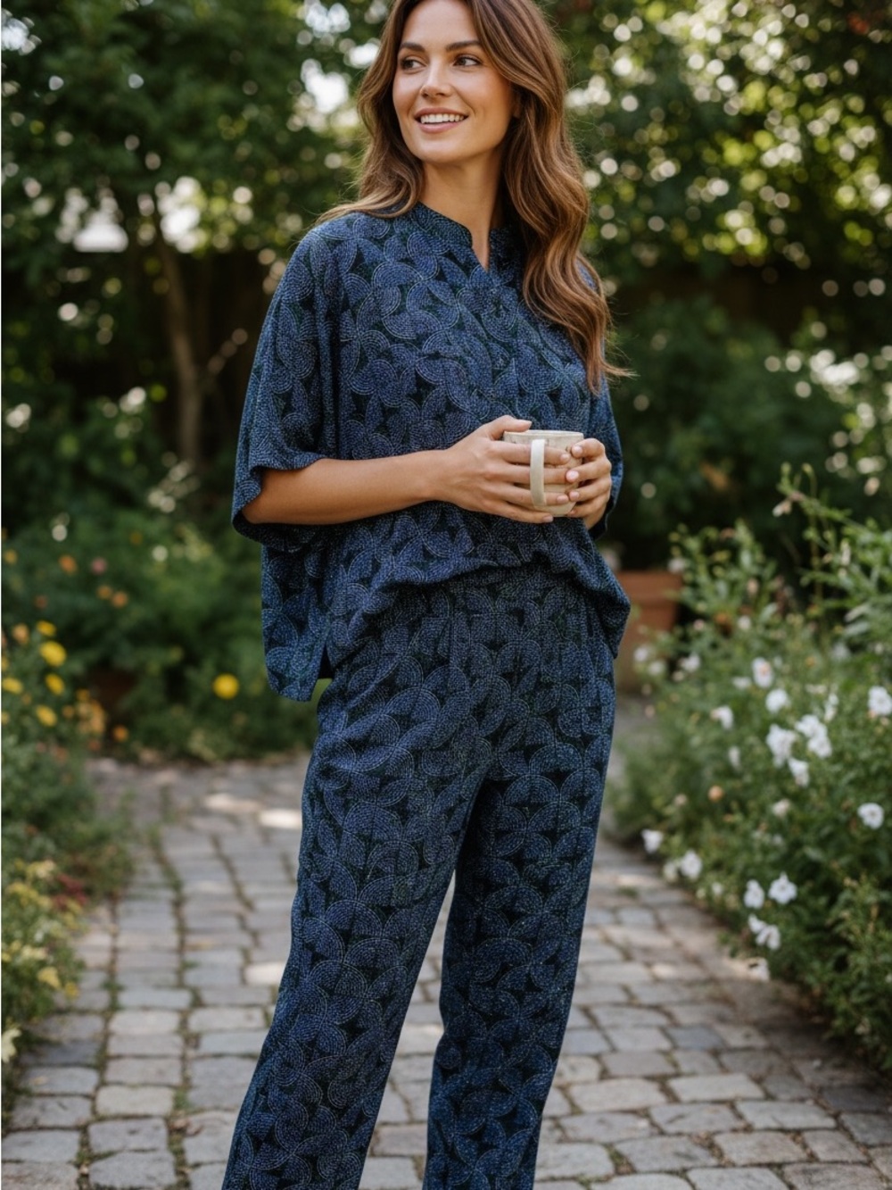 Evereve Navy Floral Print Two-Piece Loung